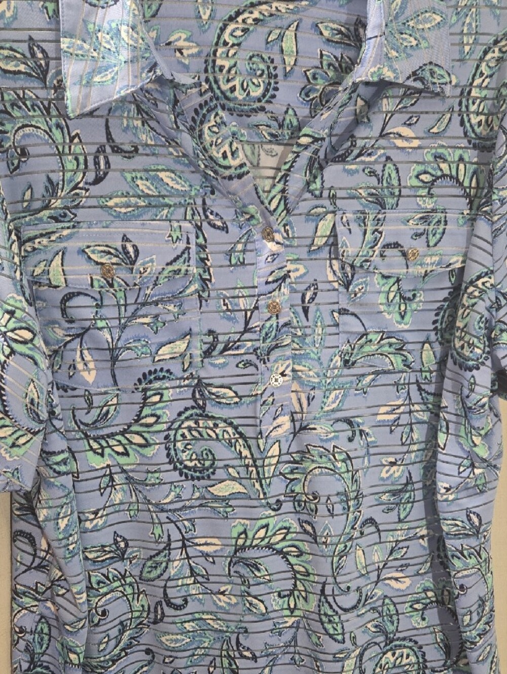 ✨ Coral Bay Woman Blue Paisley Henley Pullover - Plus 1X ✨ - Picture 6 of 10